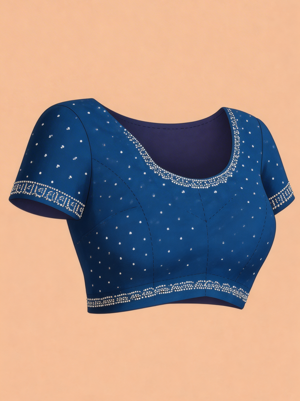 Organza Navy Blue Minimal Small Stone Work  Border Designer Saree