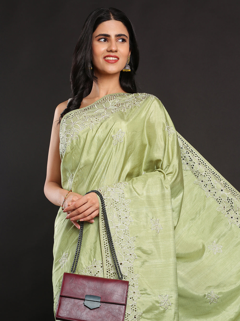 Pista Green Shaded Semi Tusssar Saree