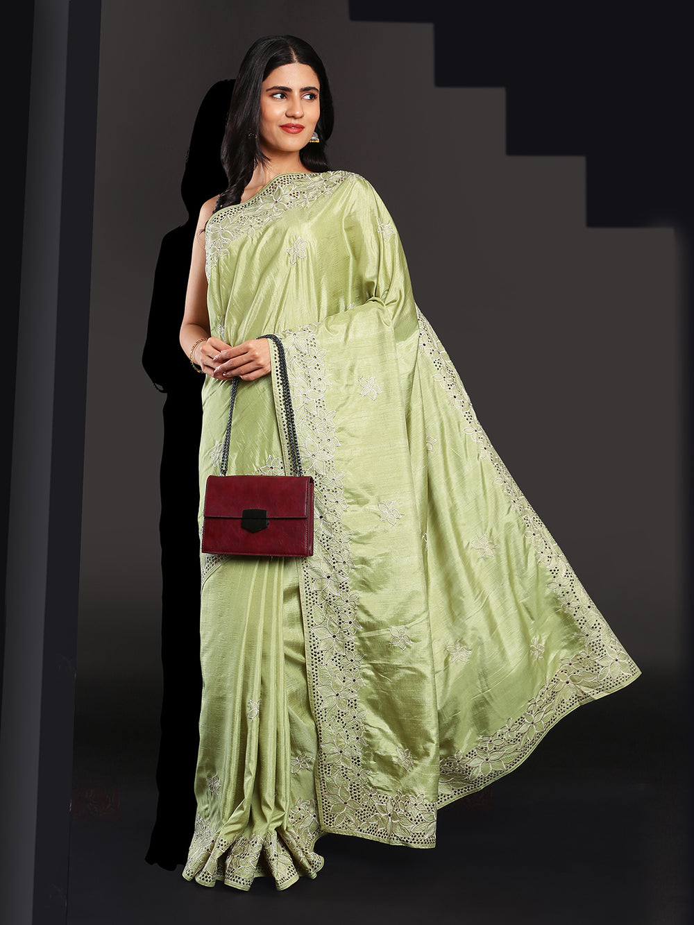 Pista Green Shaded Semi Tusssar Saree