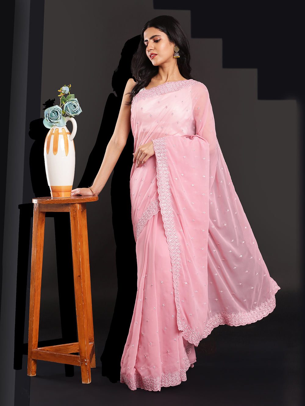 Pink Georgette Fancy Saree