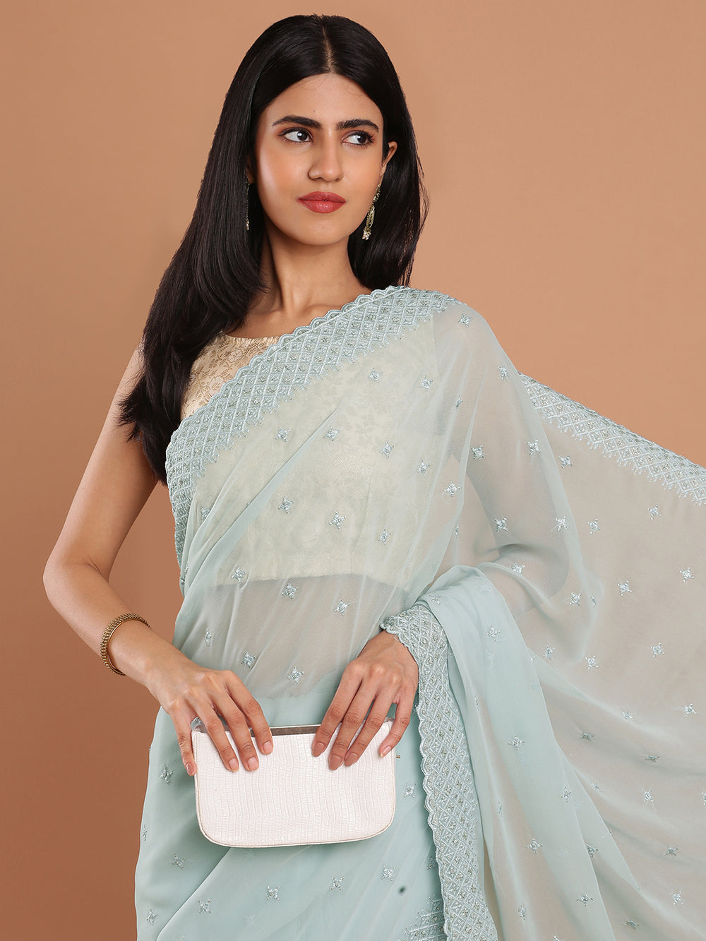 Kalyan Silks Sky Blue Georgette Fancy Saree