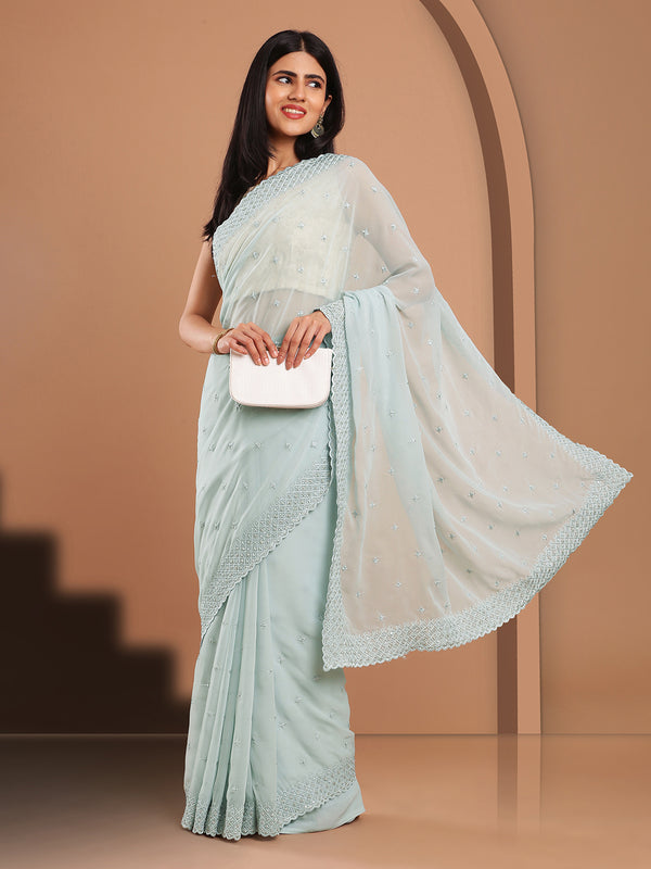 Kalyan Silks Sky Blue Georgette Fancy Saree