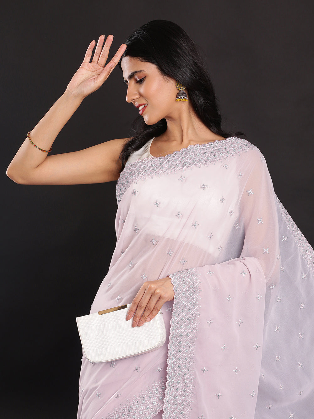 Dusty Pink Georgette Fancy Saree