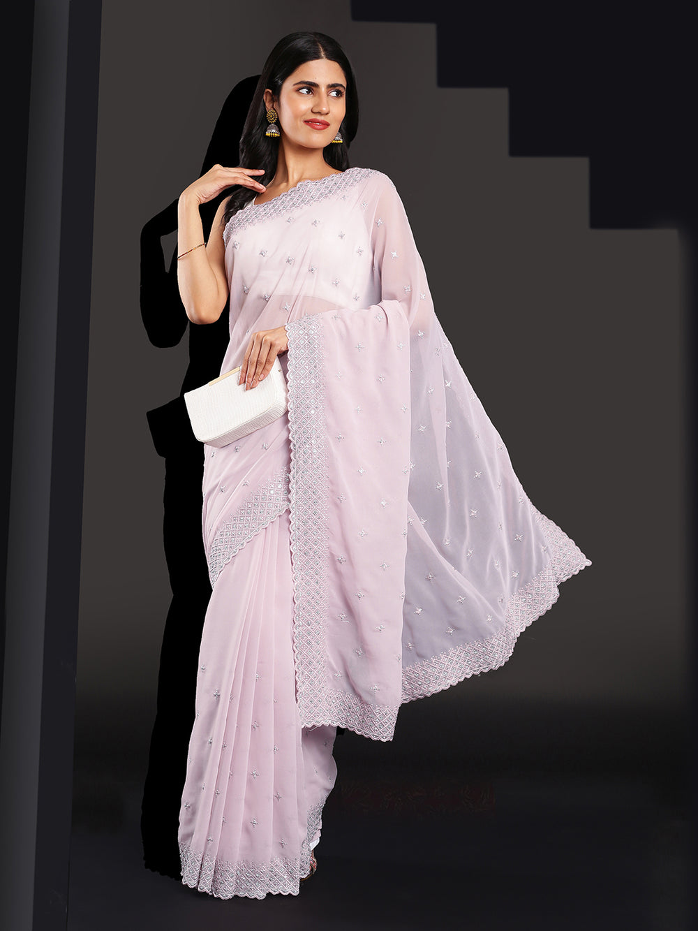 Dusty Pink Georgette Fancy Saree