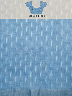 Black & Cream Printed Blue Color Linen Saree