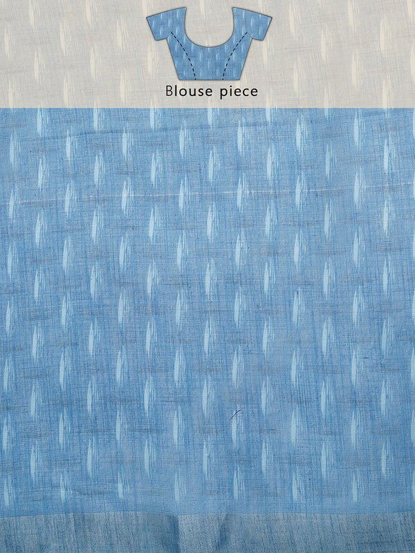 Black & Cream Printed Blue Color Linen Saree