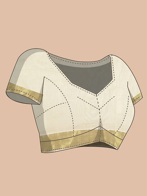 Golden Tissue Set Saree With Brown And Orange Peacock Print Near Golden Kasavu Border