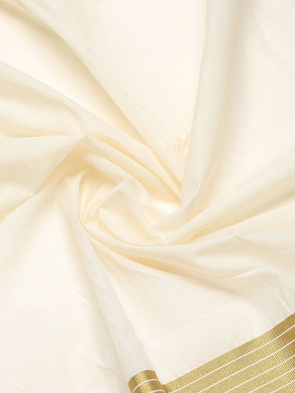 Off White Cotton Set Plain Saree with Golden & Off White Striped Kasavu and Simple Elegance