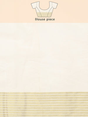 Off White Cotton Set Plain Saree with Golden & Off White Striped Kasavu and Simple Elegance