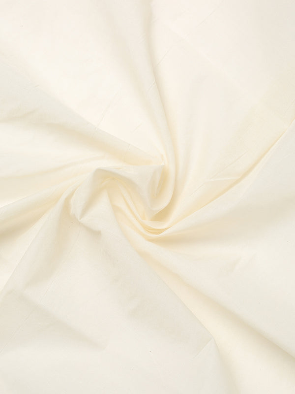Off-White Cotton Plain Set Saree with Olive Green Pencil Border