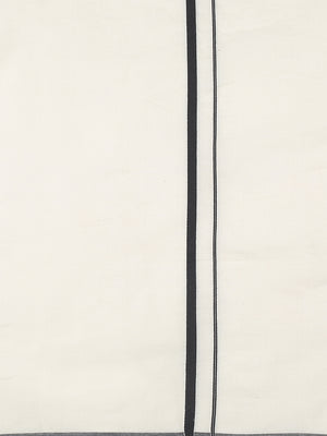 Off-White Cotton Plain Set Saree with Black Pencil Border