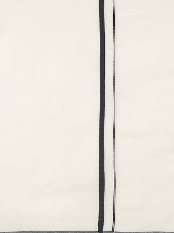 Off-White Cotton Plain Set Saree with Black Pencil Border