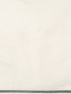 Off-White Cotton Plain Set Saree with Black Pencil Border