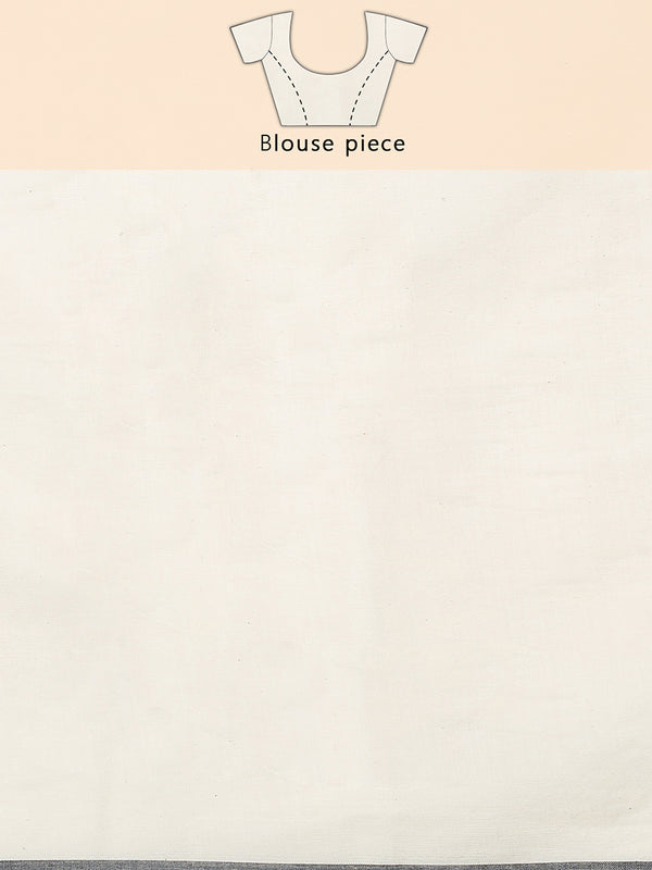 Off-White Cotton Plain Set Saree with Black Pencil Border