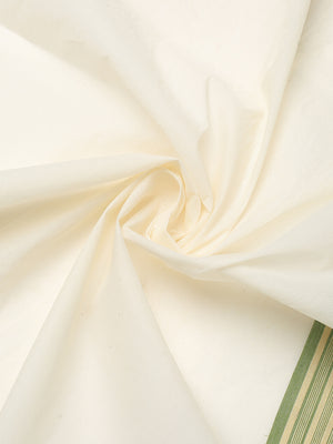 Off-White Cotton Set Saree with Olive Green and Golden Striped Kasavu Border