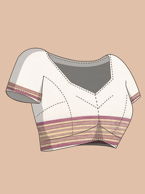 Off-White Cotton Saree with Maroon-Golden Striped Border & Pallu