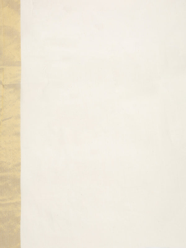 Off White Cotton Set Saree with Black Highlights and Dual Kasavu Borders