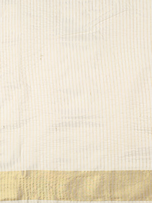 Off-White Cotton Set Saree with Golden Stripes and Yellowish Kasavu Pallu