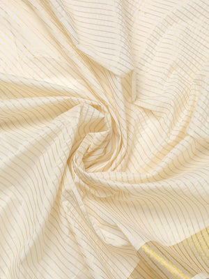 Off-White Cotton Set Saree with Golden Stripes and Yellowish Kasavu Pallu