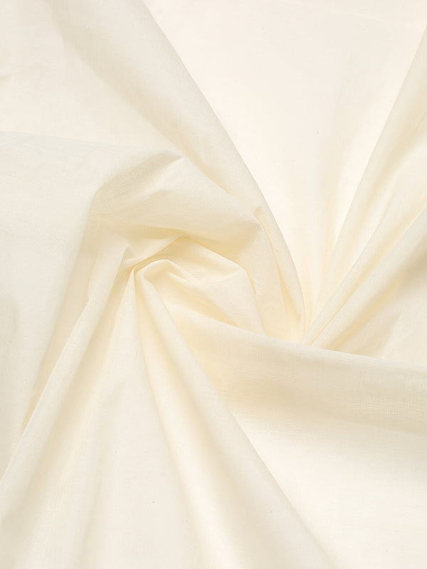 Off-White Cotton Set Saree with Dual Yellow Kasavu Border and Golden-Off White Tassels
