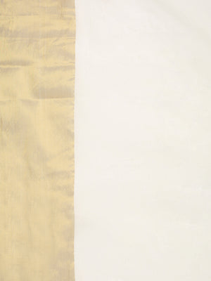 Off White Cotton Set Saree with Olive Green Highlights and Dual Kasavu Borders