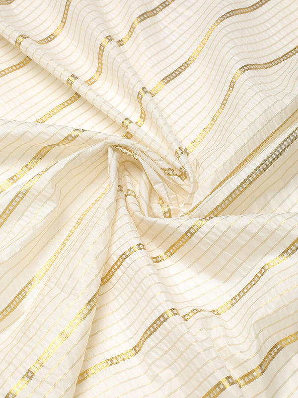 Off-White Cotton Striped Saree with Golden Kasavu and Checker Woven Border
