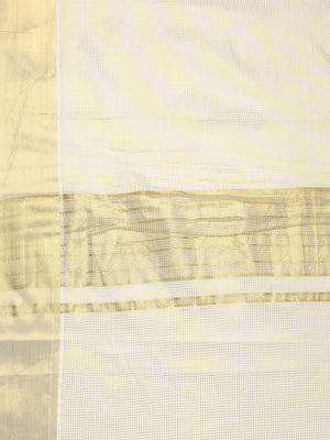 Off-White Cotton Saree with Mini Golden Dots & Golden Zari Pallu