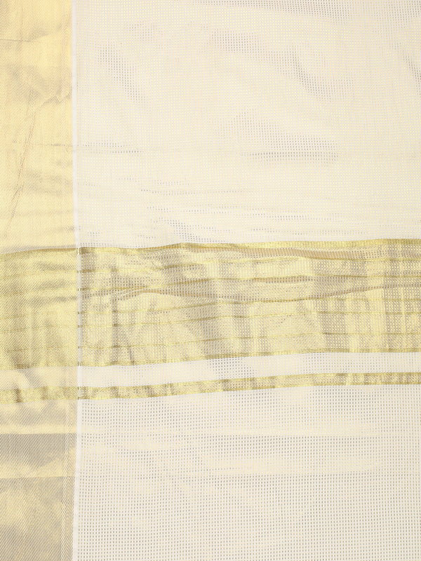 Off-White Cotton Saree with Mini Golden Dots & Golden Zari Pallu