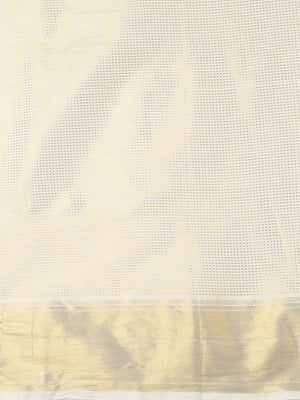 Off-White Cotton Saree with Mini Golden Dots & Golden Zari Pallu