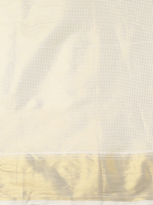 Off-White Cotton Saree with Mini Golden Dots & Golden Zari Pallu