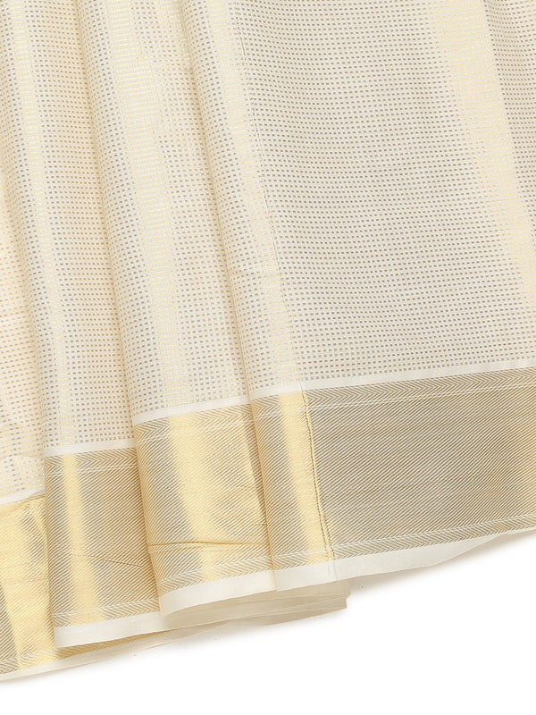 Off-White Cotton Saree with Mini Golden Dots & Golden Zari Pallu