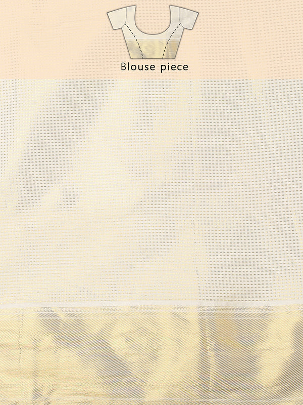 Off-White Cotton Saree with Mini Golden Dots & Golden Zari Pallu