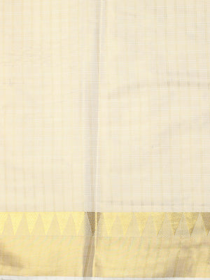Golden Tissue Set Saree with Off White Toned Checked Pattern & Zari Temple Near Kasavu Border