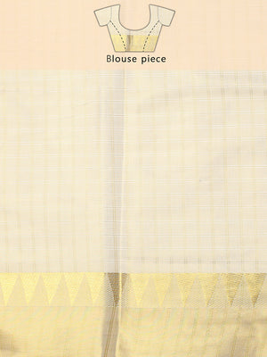 Golden Tissue Set Saree with Off White Toned Checked Pattern & Zari Temple Near Kasavu Border