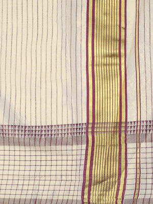 Golden Tissue Set Saree with Purple Stripes and Check Border