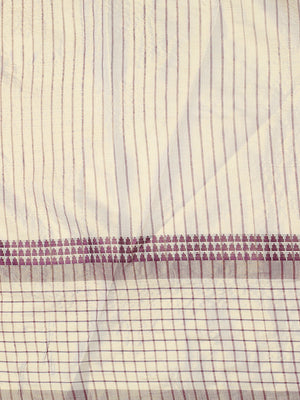Golden Tissue Set Saree with Purple Stripes and Check Border