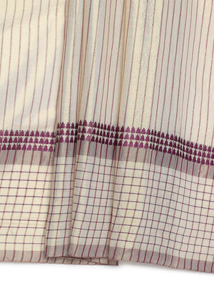 Golden Tissue Set Saree with Purple Stripes and Check Border