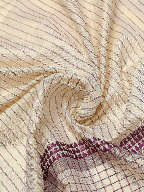 Golden Tissue Set Saree with Purple Stripes and Check Border