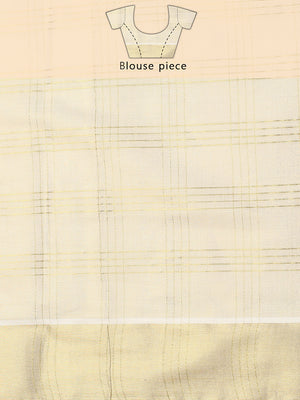 Golden Tissue Saree with Four-Lined Checks & Golden-Brown Striped Pallu Border