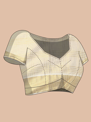 Golden Tissue Set Saree with Classic Four Lined Golden Check Design & Purple Accents Pallu