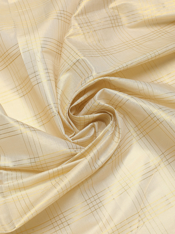 Golden Tissue Set Saree with Classic Four Lined Golden Check Design & Purple Accents Pallu