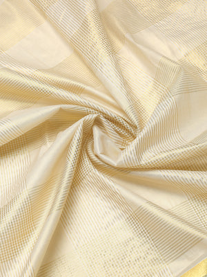 Golden Tissue Set Saree with Green Kasavu Pallu & Alternating Stripes & Checks