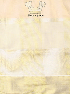 Golden Tissue Set Saree with Green Kasavu Pallu & Alternating Stripes & Checks