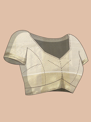Golden Tissue Set Saree with Ash Kasavu Pallu & Alternating Stripes & Checks