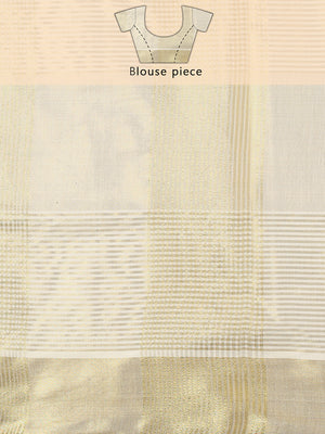 Golden Tissue Set Saree with Ash Kasavu Pallu & Alternating Stripes & Checks