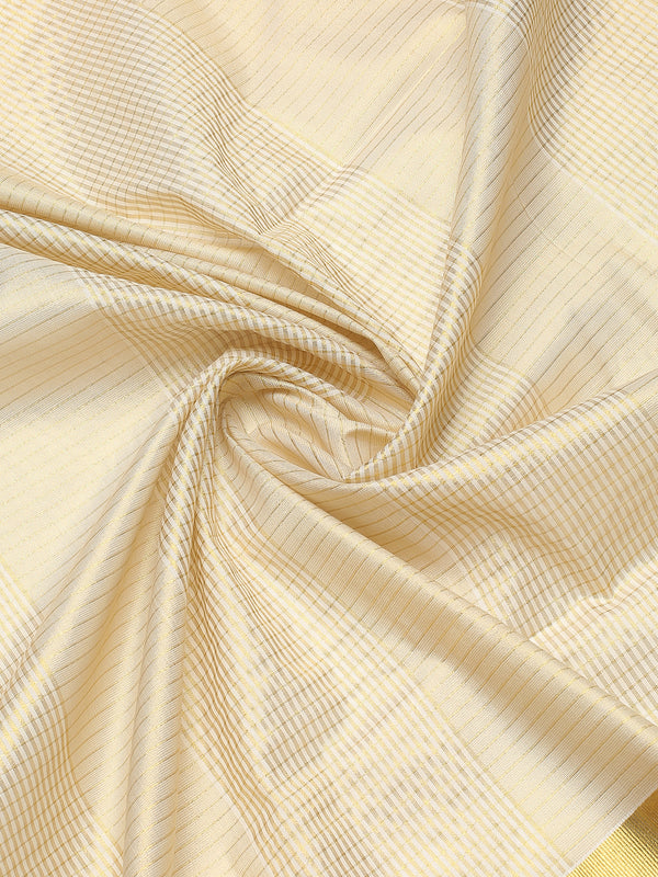 Golden Tissue Set Saree with Brick Red Kasavu Pallu & Alternating Stripes & Checks