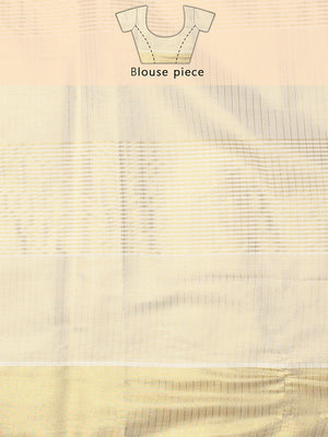 Golden Tissue Set Saree with Brick Red Kasavu Pallu & Alternating Stripes & Checks