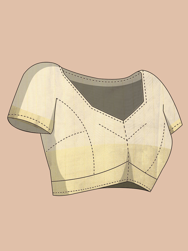 Golden Tissue Saree with Navy-Golden Accents and Woven Stripe Design