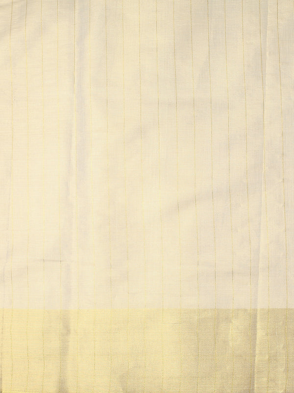 Golden Tissue Saree with Navy-Golden Accents and Woven Stripe Design