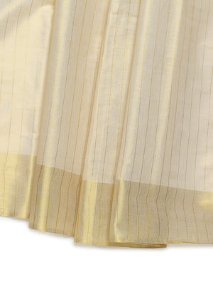Golden Tissue Saree with Navy-Golden Accents and Woven Stripe Design